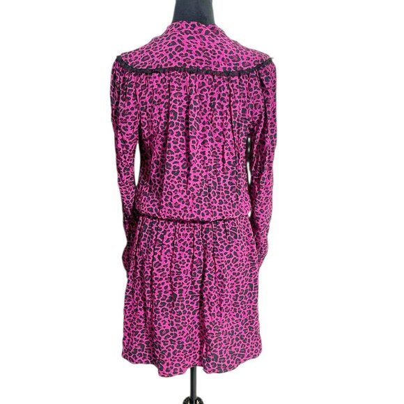 Zadig & Voltaire Size Small Dress Long Sleeve Faux Wrap Animal Print Pink Black - Picture 8 of 11